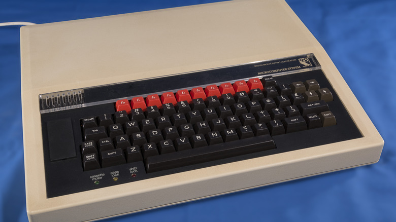 Acorn BBC Micro on blue background