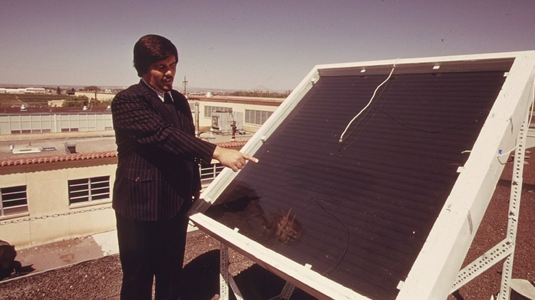 NMSU professor showing solar panel