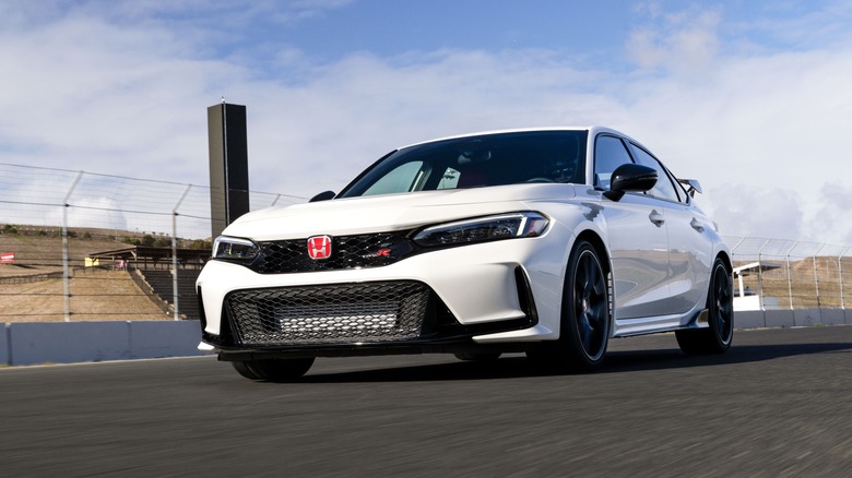 The latest Honda Civic Type R in white, front 3/4 view