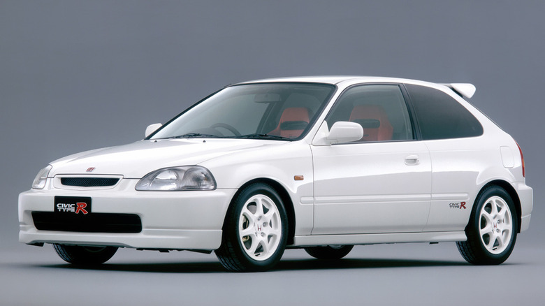 The EK9 Civic Type R in Championship White, front 3/4 view