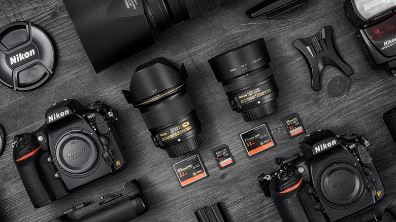 Modern cameras, lenses, and accessories