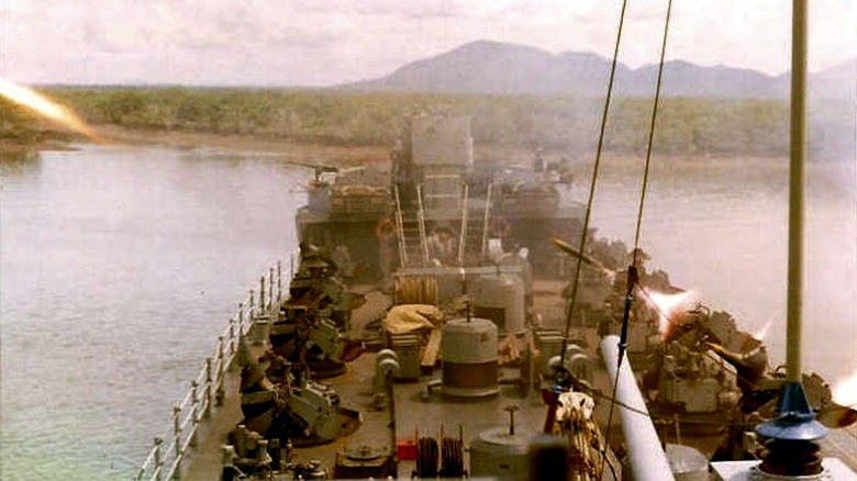 USS White River firing rockets