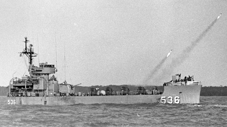 USS White River firing rockets