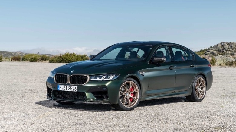 Front-left quarter view of a parked BMW M5 CS