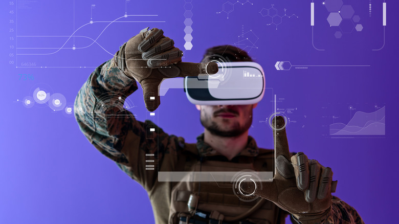 futuristic soldier wearing VR goggles