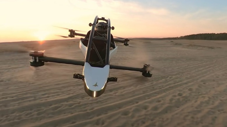 Jetson One Personal Electrical Aerial Vehicle in the desert