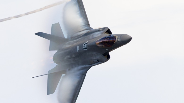 F-35C flies at dramatic angle