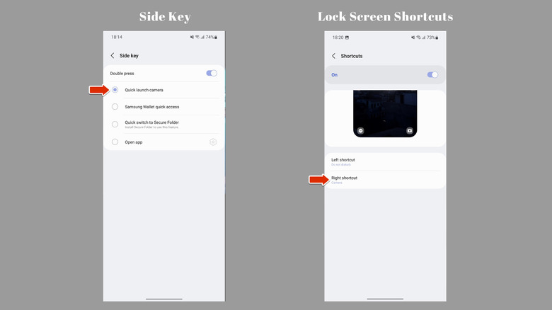 Side Key and Lock Screen Shortcut settings on Android phones