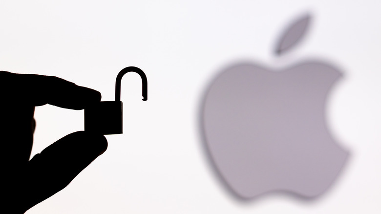 apple logo with padlock shadow