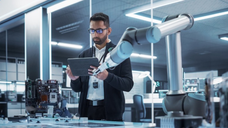 A researcher in a computer lab