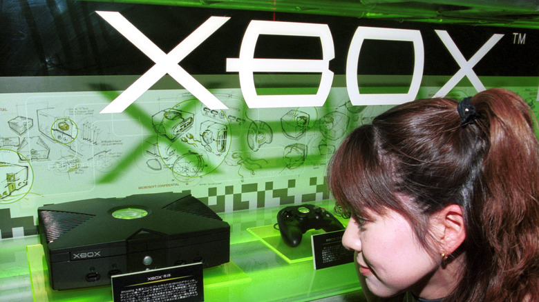 Microsoft's original Xbox on display at the 2001 Tokyo Game Show