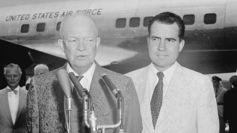 Eisenhower and Nixon outside Air Force One