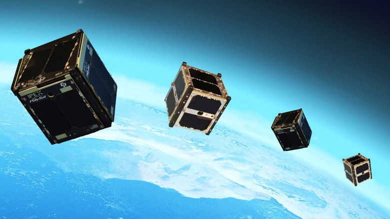 An illustration of cubsats above Earth