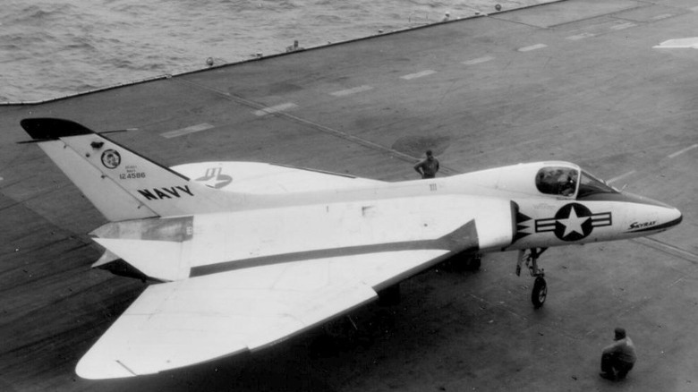 A prototype Skyray on carrier deck