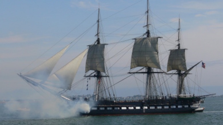 USS Constitution firing cannon