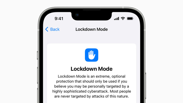 iPhone screen displaying Lockdown Mode instructions