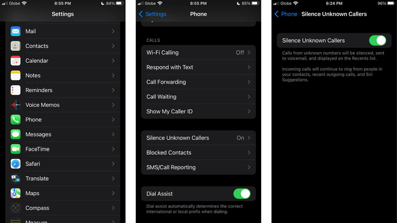 iPhone Silence Unknown Callers option