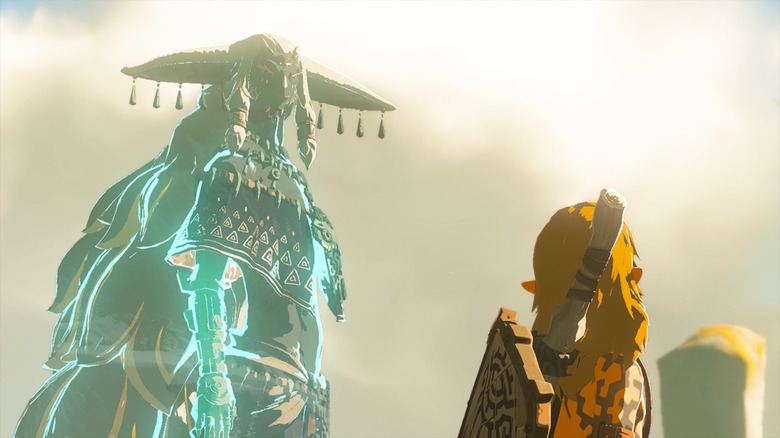 Link and the ghostly form of Rauru 