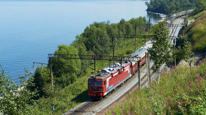 The Trans-Siberian Express passing Lake Baikal.