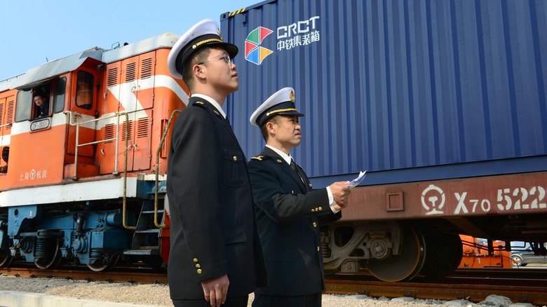 The inauguration ceremony at Yiwu Railway Freight Station.