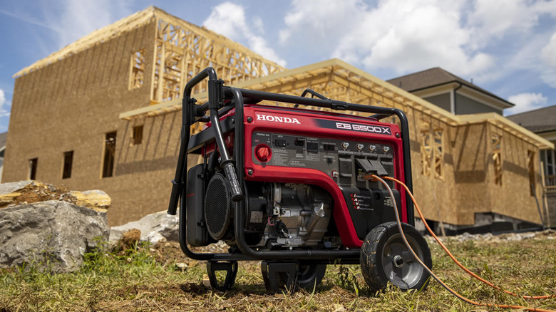 Honda generator in front of construction site