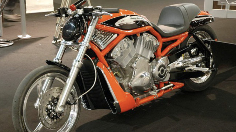 Orange Harley-Davidson V-Rod Destroyer on display