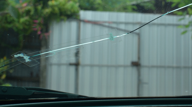 Cracked windshield pasted tape