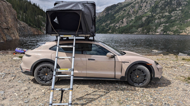 Rooftop tent on a Porsche Taycan