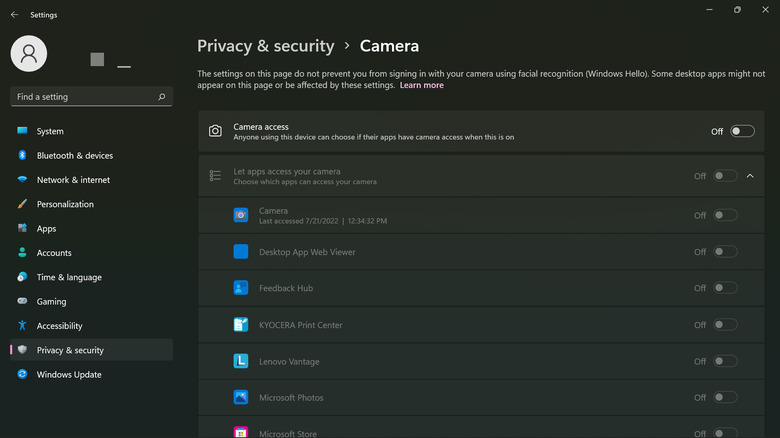 windows 11 camera privacy settings