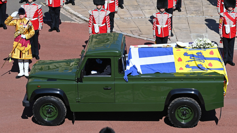 Prince Philip's coffin on his Land Rover hearse