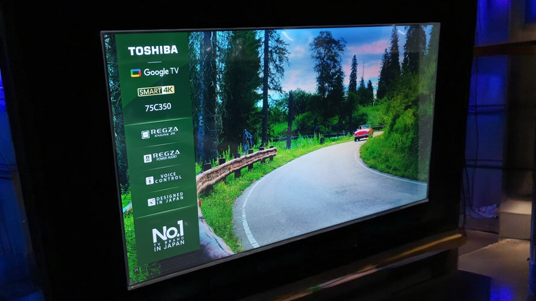 A Toshiba television on a stand