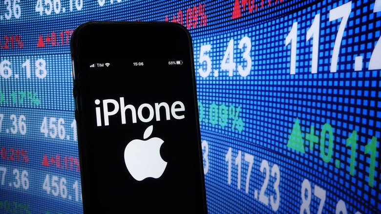 iPhone logo and stocks ticker