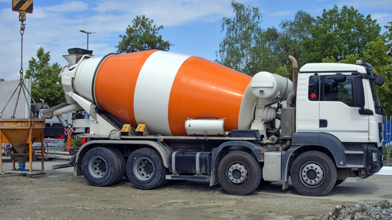 Cement truck at a construction site