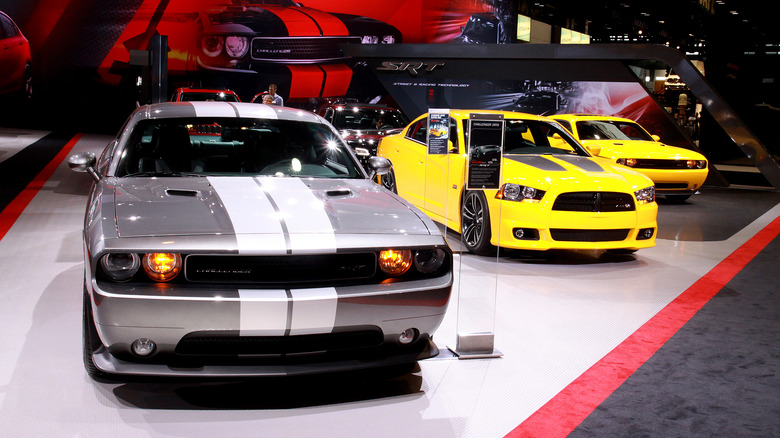 Dodge Challenger and Charger in showroom