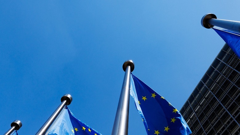 EU flags arranged outside