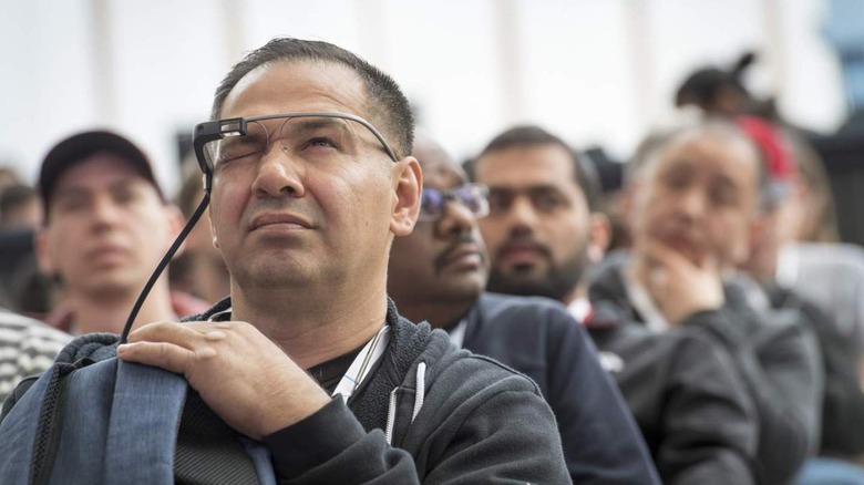 Man looking up with Google Glass