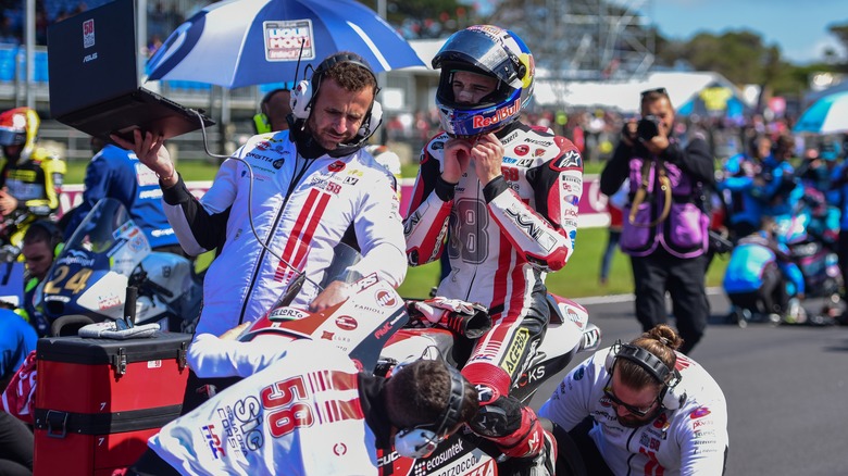 Luca Lunetta of Italy and SIC58 Squadra Corse Team on the grid before Moto3 race