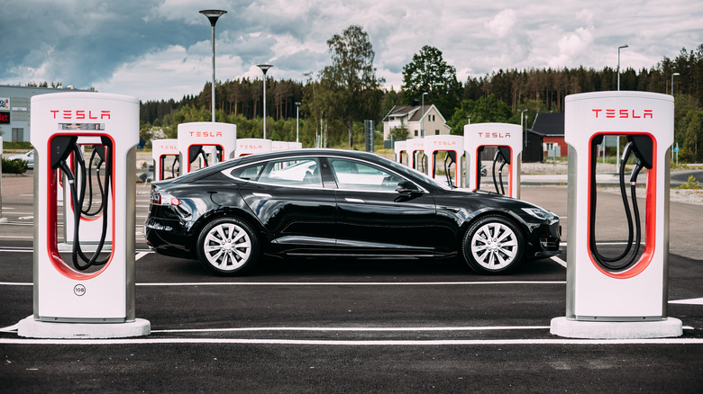 Tesla Model S at a charging station 