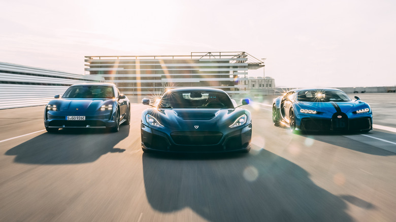 Rimac, Bugatti, and Porsche cars.