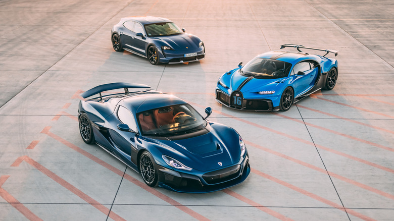 Rimac, Bugatti, and Porsche cars.