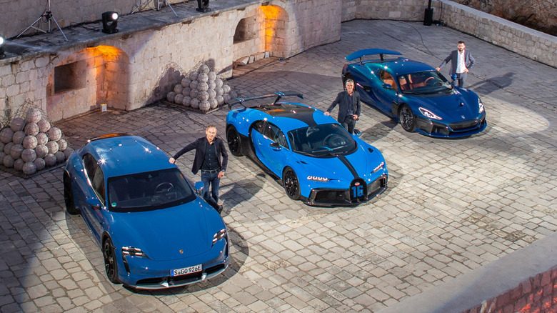 Bugatti, Porsche, and Rimac cars.