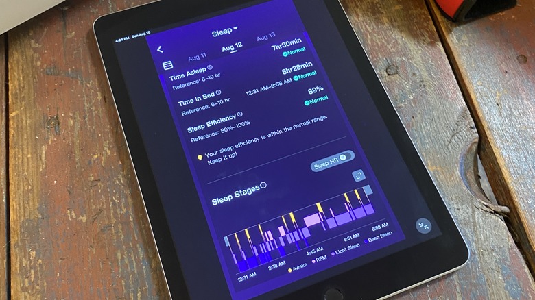 RingConn app showing sleep metrics