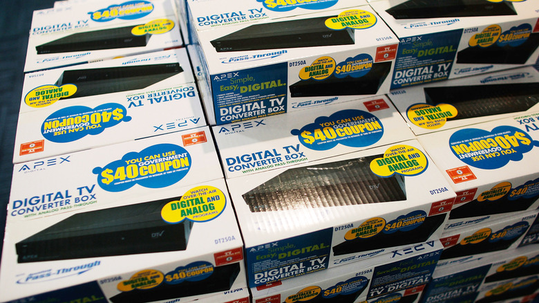 A stack of DTV converter boxes