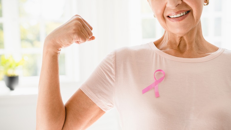 woman with breast cancer ribbon
