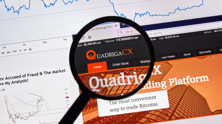 QuadrigaCX website through magnifying glass