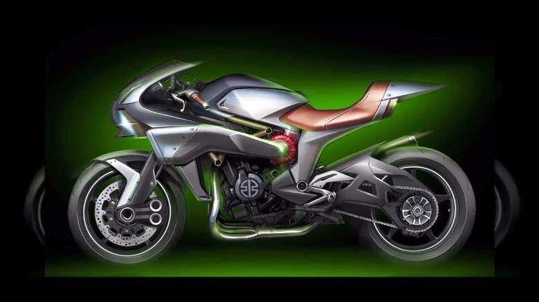 SC-01 Motorcycle concept design with a highlighted green and black background