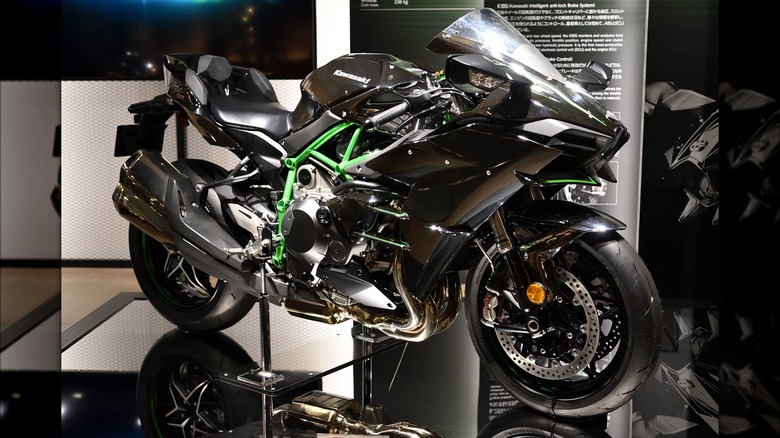 Kawasaki H2 motorcycle on display in showroom