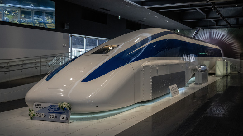 Maglev train on display at Yamanashi Prefectural Maglev Exhibition Center