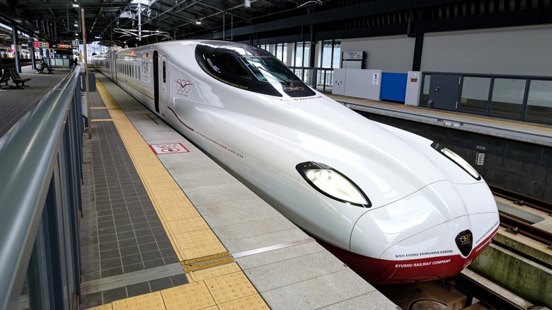 JR Nishi Kyushu Shinkansen N700S series "Kamome" train at Takeo-onsen station bound for Nagasaki