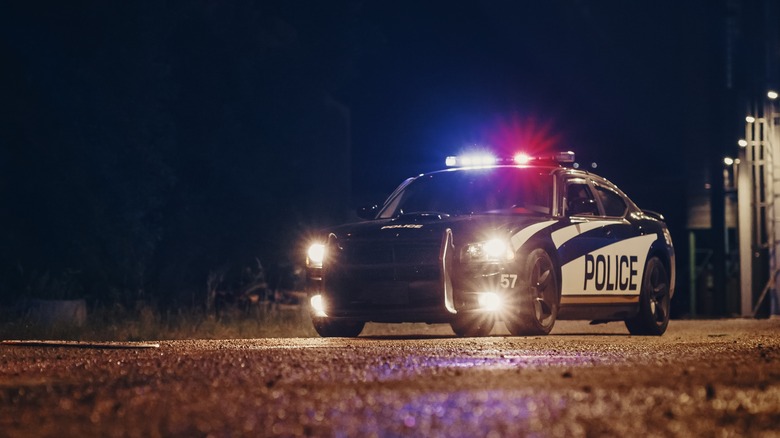 Police car on road at night